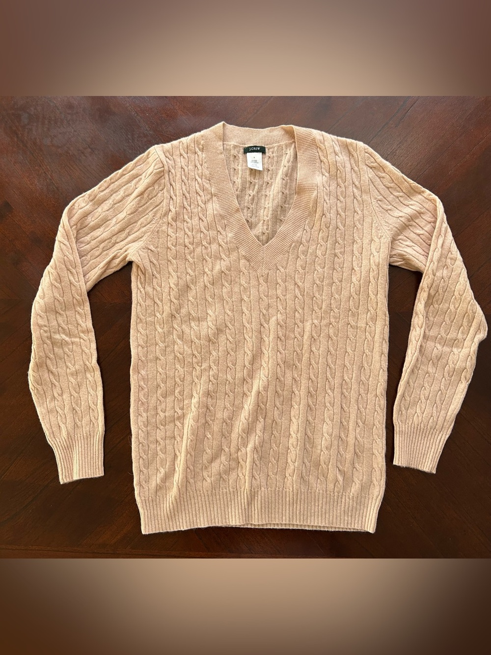 J. Crew Men's Cable-Knit V-Neck Sweater in Light Beige 55% wool size S